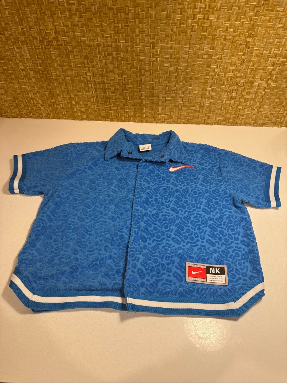 Nike Team NK Blue Terry Cloth Button Front Shirt Kids Small